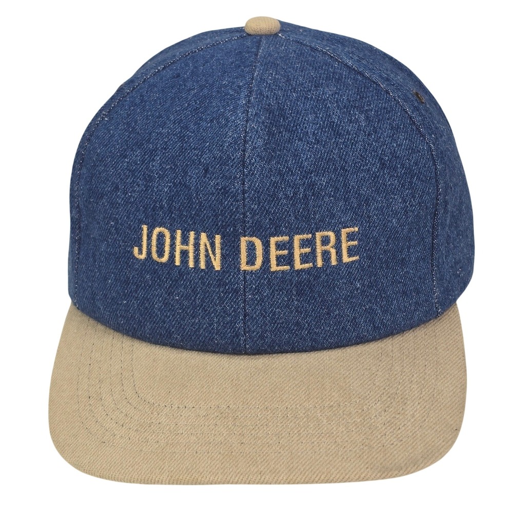 John Deere K-Products Snapback Hat‎ OSFA Blue Denim Tan Made in USA Vintage Farm
